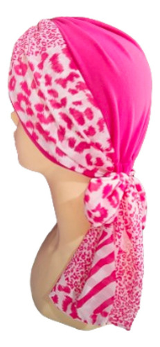 Turbante Oncológico Para Mujer De Algodón C/ Banda Mascada Color Fucsia