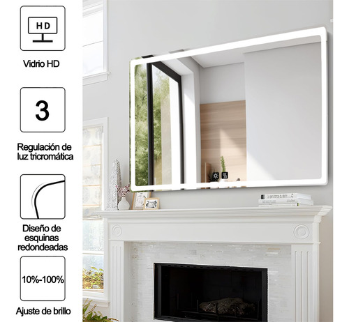 Banna,espejo Led Para Baño 70x90cm Touch Con Función Antiva,espejo Led Touch Espejo Con Luz Espejo Led Espejo Rectangular Espejo Inteligente