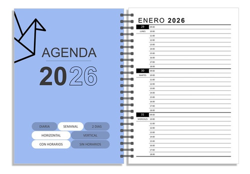 Agenda 2026 Imprimible Semanal Horizontal Con Horarios Blanco Agenda 2026