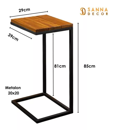 Mesa Apoio Lateral Alta Sofá Vintage Aço E Madeira 85 Cm