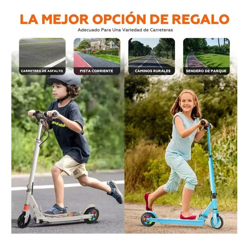 Scooter Eléctrico Patinete Plegable Patín Para Niños Led Luz Blanco