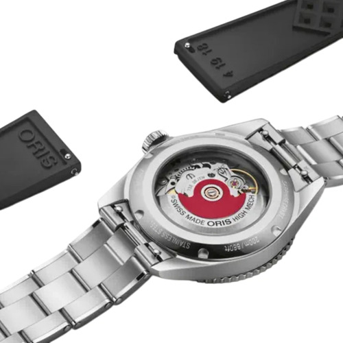 Reloj Oris Divers Date 01 733 7795 4051-set Correa Plateado Bisel Negro Fondo Gris