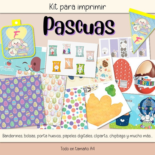 Kit Imprimible Pascuas Cajas Canastas Conejo Tags Fondos Png