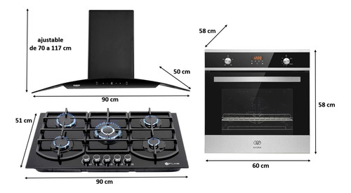 Kit Campana Parrilla De 90 Cm Y Horno Gas Color Negro 60 Cm