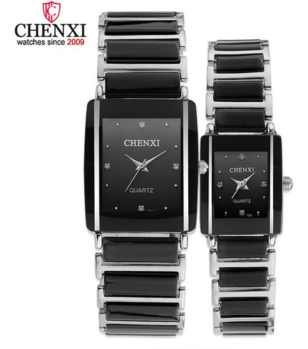 Chenxi Reloj De Pareja De 2 Piezas Con Diamantes De Imitació Color del fondo Negro