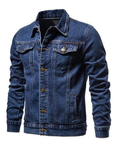 Chamarra Para Hombre Mezclilla Color Sólido Con Solapa