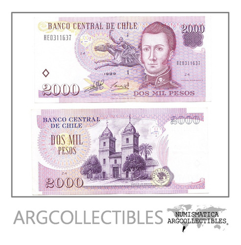 Chile Billete 2000 Pesos Año 1999 P-158 Condicion Xf+
