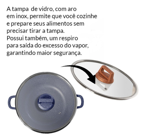 Panela Caçarola 28cm Antiaderent Azul Graniflon Moda Do Chef