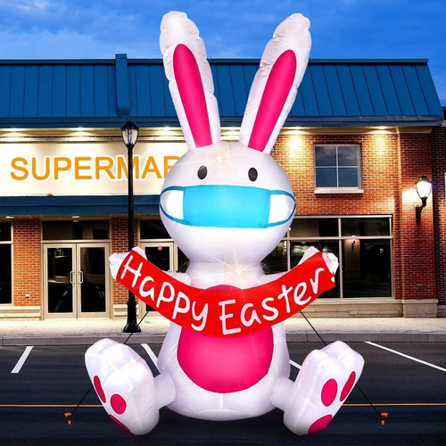 Achorte Inflable De Conejo De Pascua, Con Barbilla Y Luz Led
