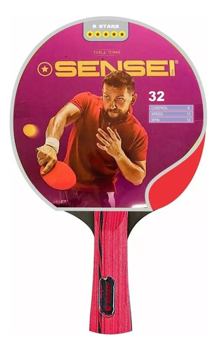 Paleta De Ping Pong Sensei 5* Star Estrellas Con Funda Rojo/negro An (anatómico)