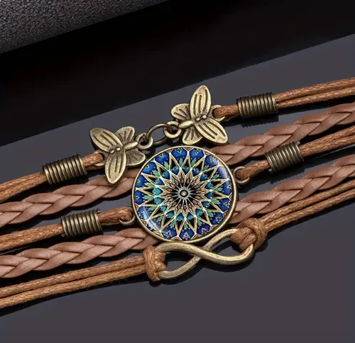 Pulsera Brazalete Mandala Bohemio Cuero Mujer Accesorio Moda