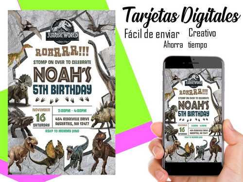 Invitación Digital Dinosaurio, Baby Shower, Cumpleaños Y Mas