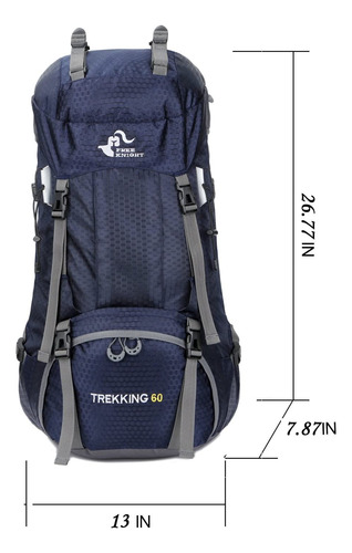 Mochila Senderismo Impermeable Ligera Azul Marino 60l