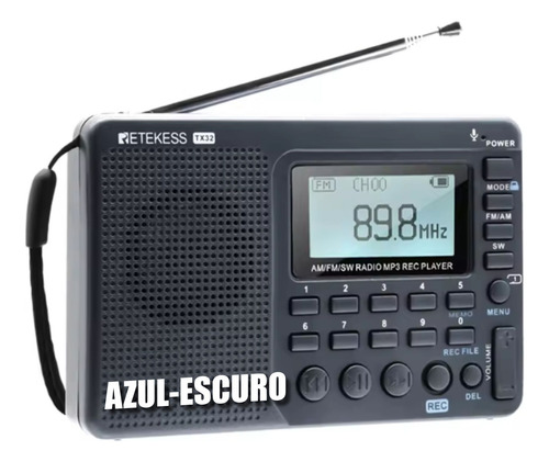 Rádio Retekess V115 F9205c Gravador Am Fm Sw Mp3 Com Bateria Cor Modelo Tx32 Azul-escuro Modelo Tx32 Azul-escuro