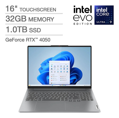 Laptop Lenovo Ideapad Pro 5i 16 con pantalla táctil con plataforma Intel Evo Intel Core Ultra 9 185h 2048 X 1280 120 Hz Oled Windows 11 32 GB de RAM SSD de 1 TB