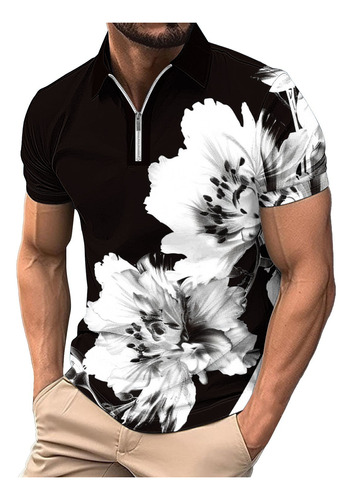 G Para Hombre, Manga Corta, Cuello Vuelto, Estampado Casual,