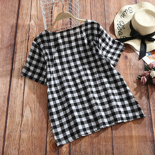 Blusa De Lino De Manga 3/4 Con Botones Y Flores De Talla Gra