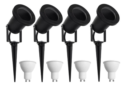 Pack X 4 Lampara Jabalina Estaca Pincho De Aluminio Para Jardin Apta Exterior Macroled Con Dicroica Led 7w Luz Calida