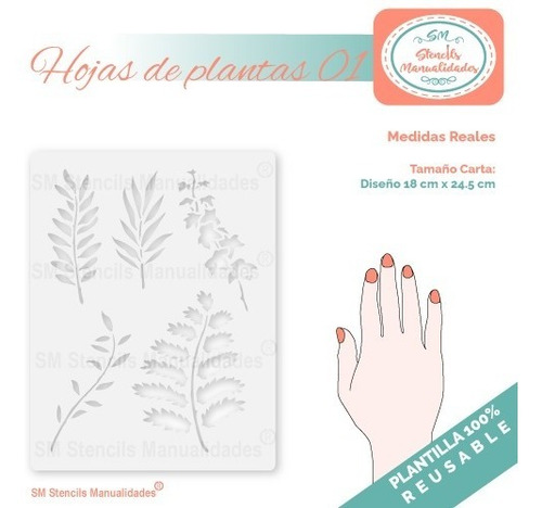 Imagen 3 de 3 de Stencil Hojas De Plantas 01 Plantilla Para Manualidades