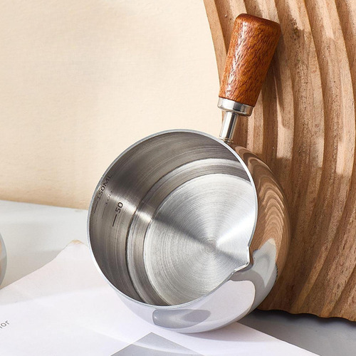 Taza De De Acero Inoxidable Con Mango De Madera Taza L Plata