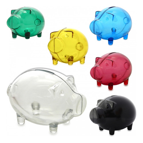 Alcancia Cerdito Pequeño Transparente Colores Surtidos X5und