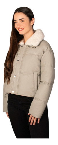 Chamarra Mujer Jacket Vinil Con Cuello Peluche Greenlander