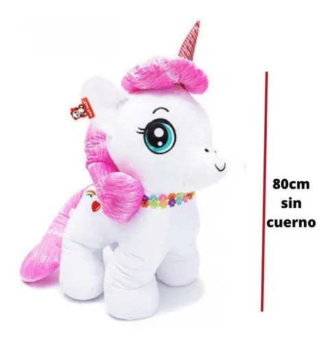 Peluche Unicornio Rosa Grande 80cm Collar De Flores 1630