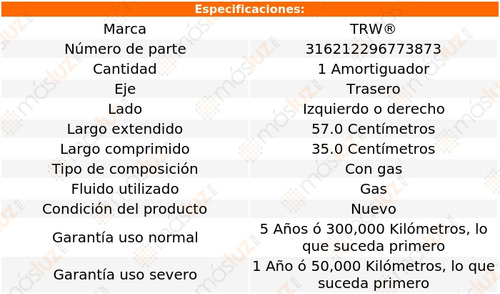 1- Amortiguador Gas Trasero Izq/der Suburban 92/94 Trw