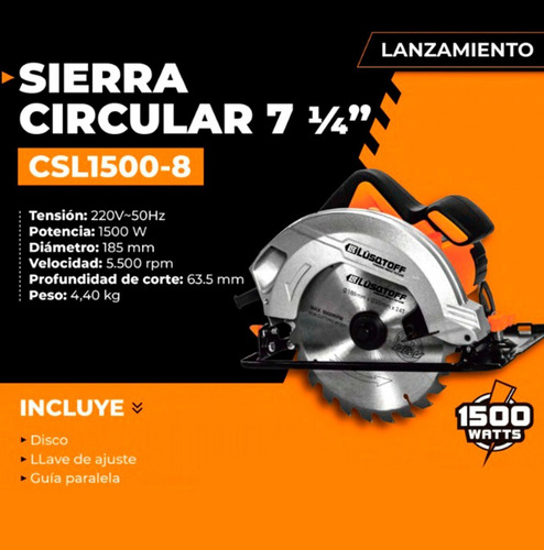 Sierra Circular Lusqtoff 1500w Disco 7 1/4 184 Mm Csl1500-8