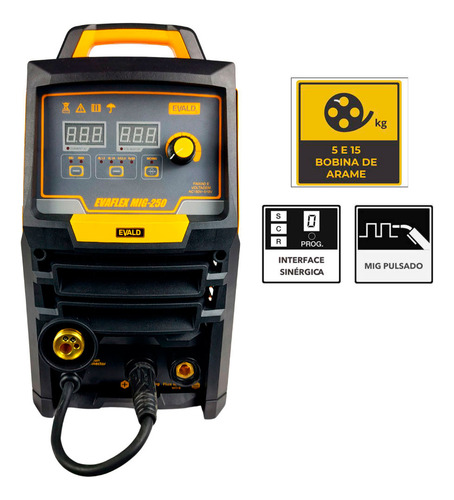 Solda Multiprocesso Mig Alumínio Pulse Evaflex Mig-250 Evald Cor Amarelo 220v