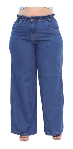 Calça Jeans Feminina Pantalona Wed Leg Plus Size Premium 