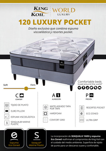 King Koil 120 Luxury Pocket Colchón Queen De 160x200 Gris Oscuro