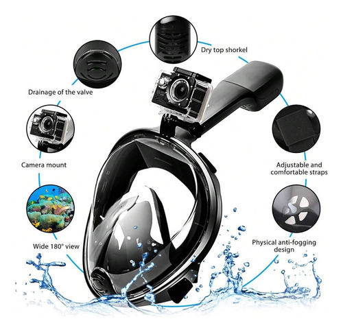 Mascara Snorkel Buceo Integral Full Face Para Go Pro L/xl Azul