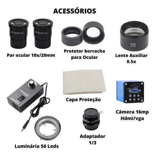 Microscópio Estereoscópico Trinocular 7050 + Acessórios Microscópio Estereoscópico Trinocular 7050 + Acessórios