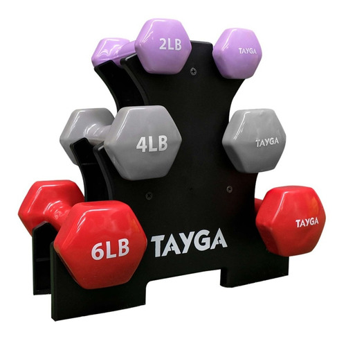 Set Pesas Mancuernas Vinil De 2,4,6 Lb Con Rack Tayga Color Colores