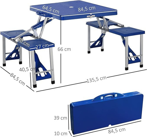 Mesa De Camping Aluminio Plegable Portatil +4 Bancos Maletín (Usado)