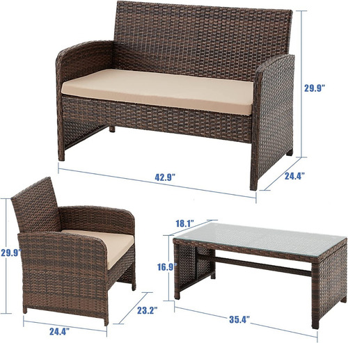Juego De 4 Muebles Para Patio Mimbre Color Beige Avawing