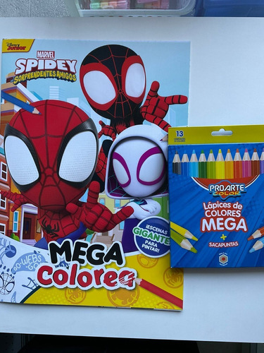 Pack Mega Colorea - Libro De Spidey + Lápices Mega Colores 