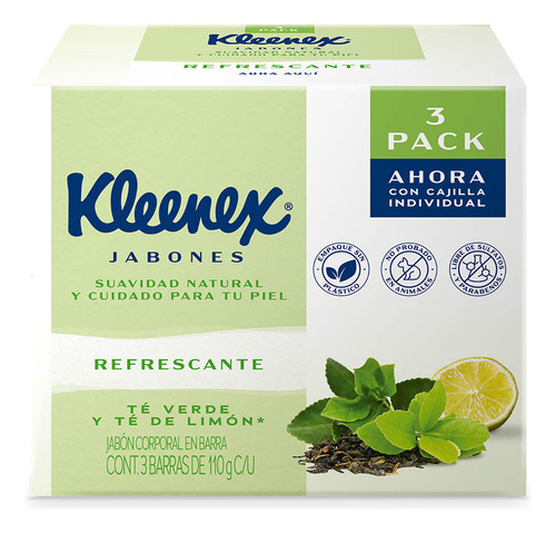 Jabón de Tocador Kleenex Té Verde y Té de Limón 3 Barras de 110g c/u