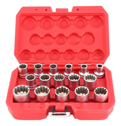 16 Uds 1 2in Dr Sae Me-tric Spline Socket Set Espejo Acabado