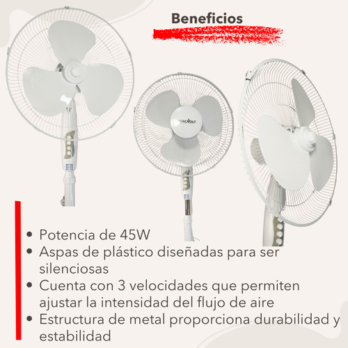 Ventilador Pedestal Blanco Giratorio Aspas Plastico 16 Pulg 40.64 Cm 60hz Blanco Abs 3