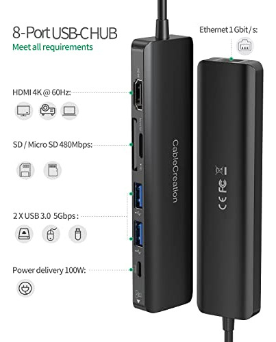 Hub Usb C 4k 60 Hz, Concentrador Usb C 7 En 1, Multipuerto