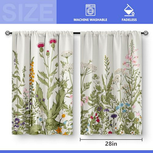 Cortinas De Cocina Rústicas Con Flores - Set De 2 Paneles 24