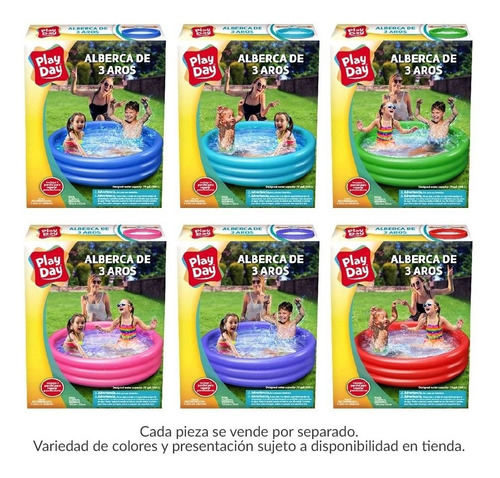 Imagen 3 de 9 de Alberca Inflable 3 Aros Play Day 1.65m X 30cm Niños Piscina Color Rosa