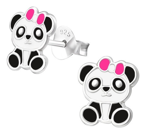 Aros Oso Panda Para Niña Plata Fina De Ley 925 + Caja Regalo