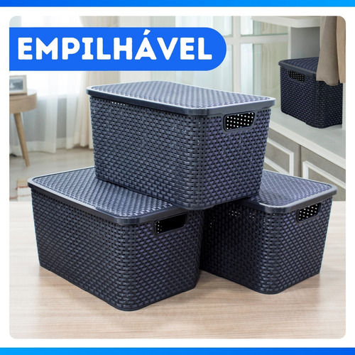 Kit 10 Caixas Organizadoras Rattan 7 Litros Com Tampa