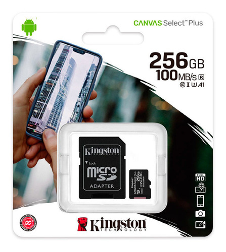 Micro Sd Canvas Select Plus 100r A1 C10 256gb + Adp Kingston