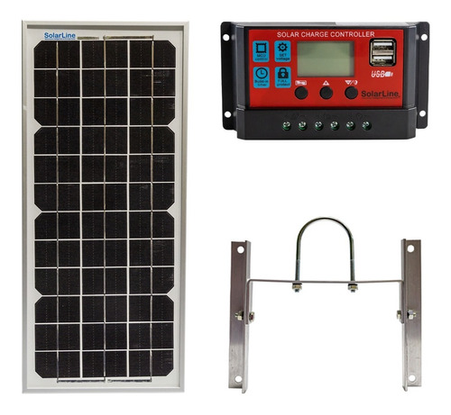 Kit 3en1 Panel Solar 10wp+ Regulador De Carga 10a + Soporte