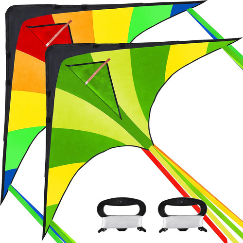 Joyin 2 Packs Gran Kite Delta Green And Rainbow Kite Fácil D