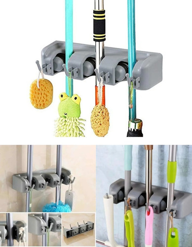 Perchero Organizador Escobas Soporte X3 Ganchos